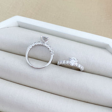 Anel Prata Solitário/Meia Aliança 6,5mm Moissanite