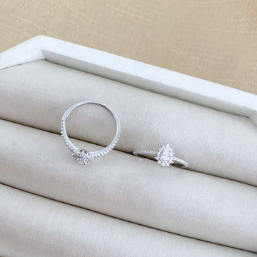 Anel Prata Solitário/Meia Aliança Cravejado 3x5mm Moissanite