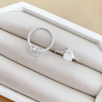 Anel Prata Solitário/Meia Aliança Cravejado 8x10mm Moissanite