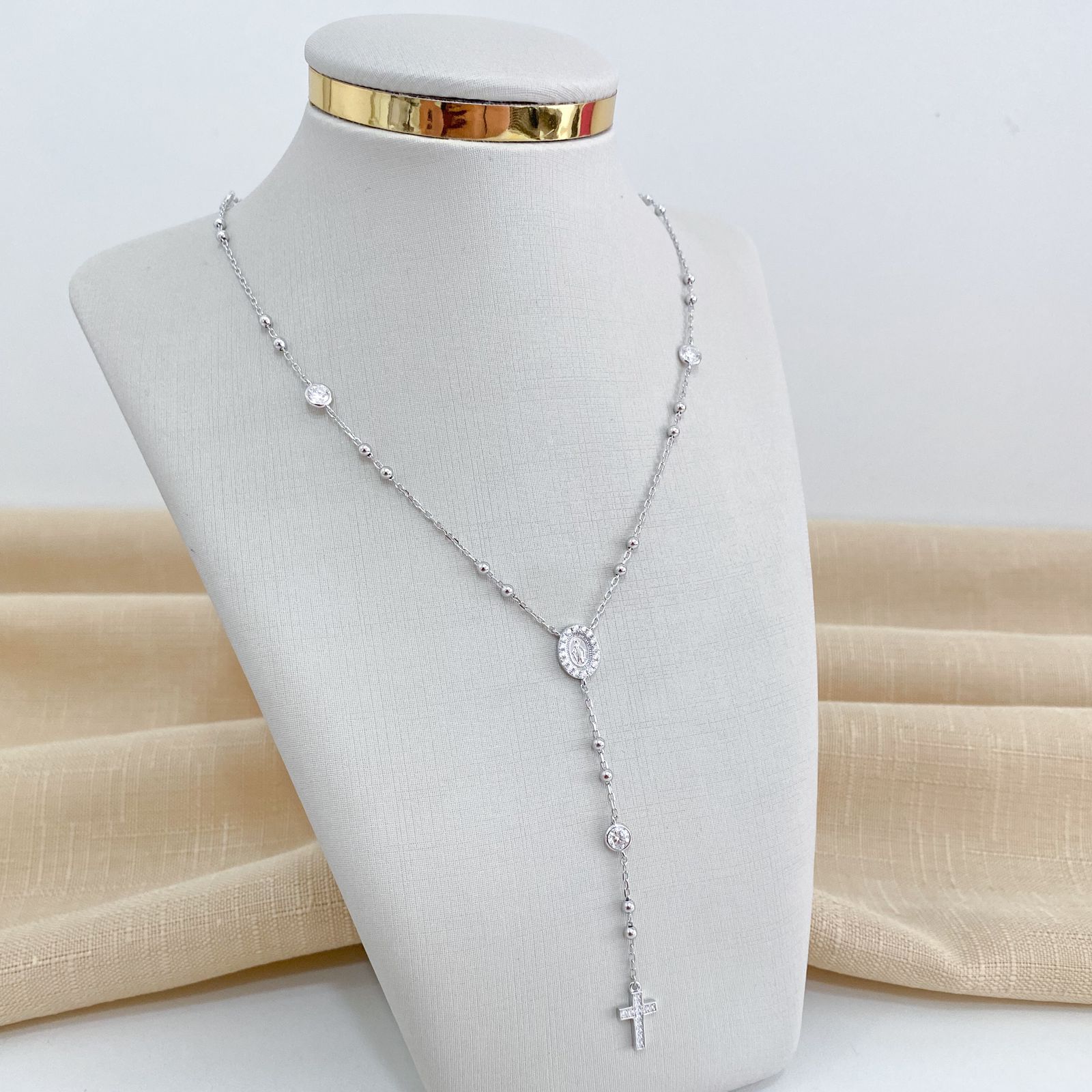 Gargantilha Prata Terço P Luz 4mm 45cm Moissanite