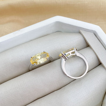 Anel Prata Pedra Amarelo 15x8mm