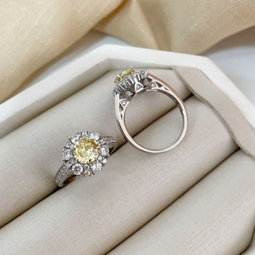 Anel Prata Redondo Cristal/Amarelo Cravejado 7mm