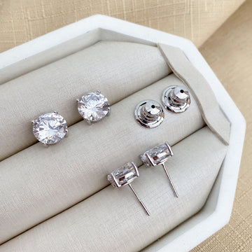 Brinco Prata Ponto Luz Cristal 10mm