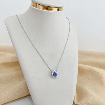 Gargantilha Prata Gota Azul/Cristal 9x7mm
