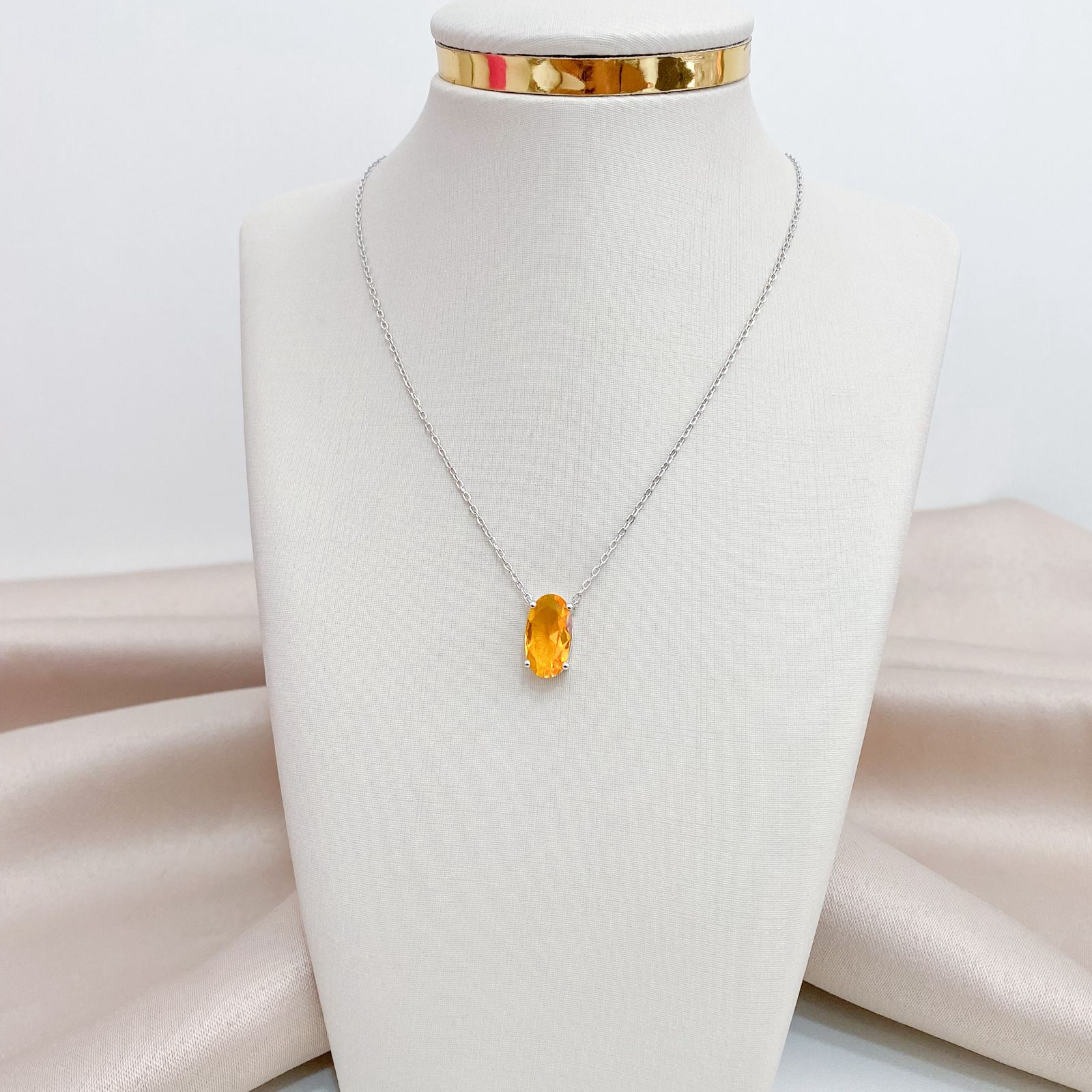 Gargantilha Prata Oval Orange 15x8mm