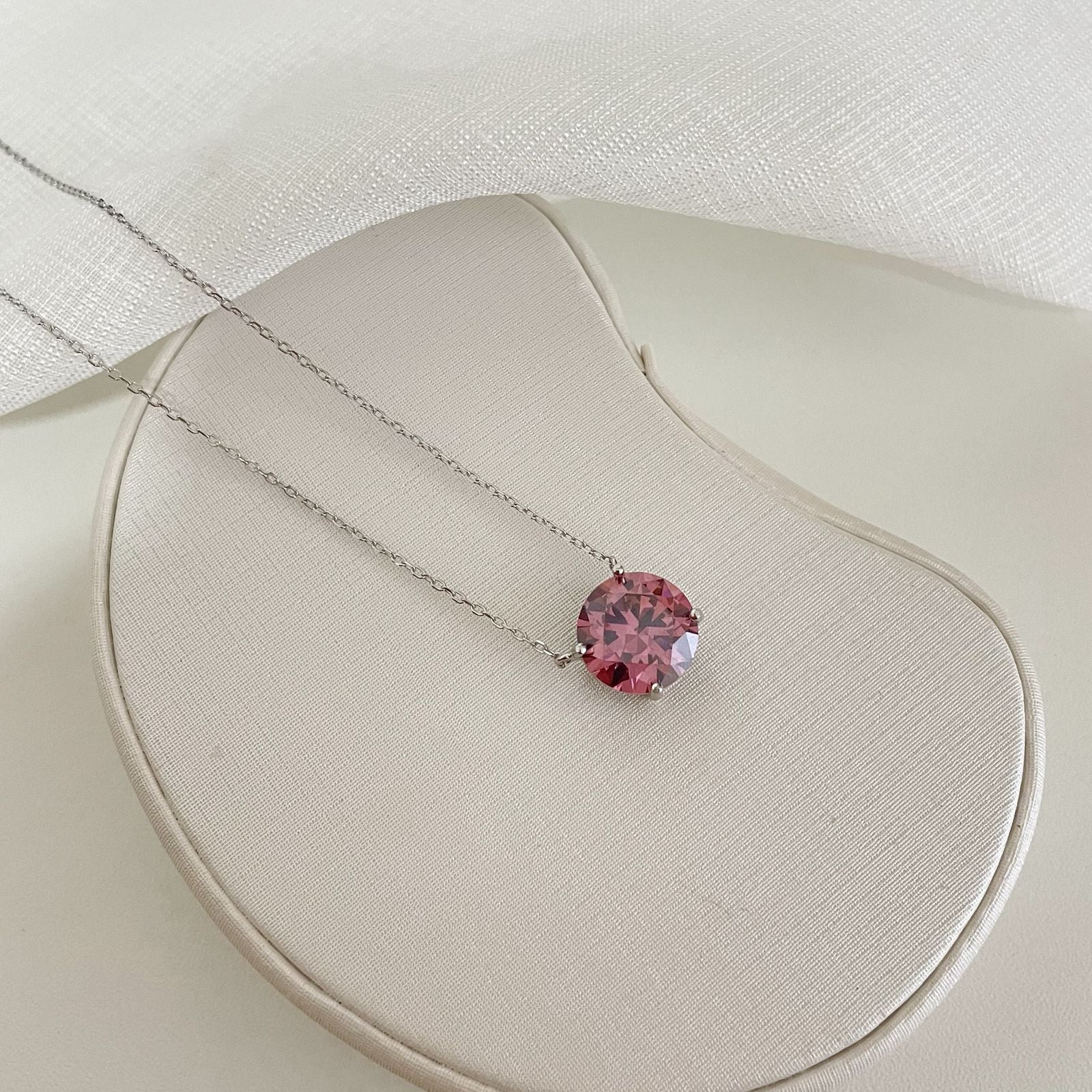 Gargantilha Prata Ponto de Luz Rosa 12mm