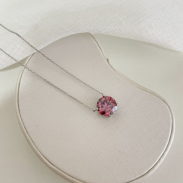 Gargantilha Prata Ponto de Luz Rosa 12mm