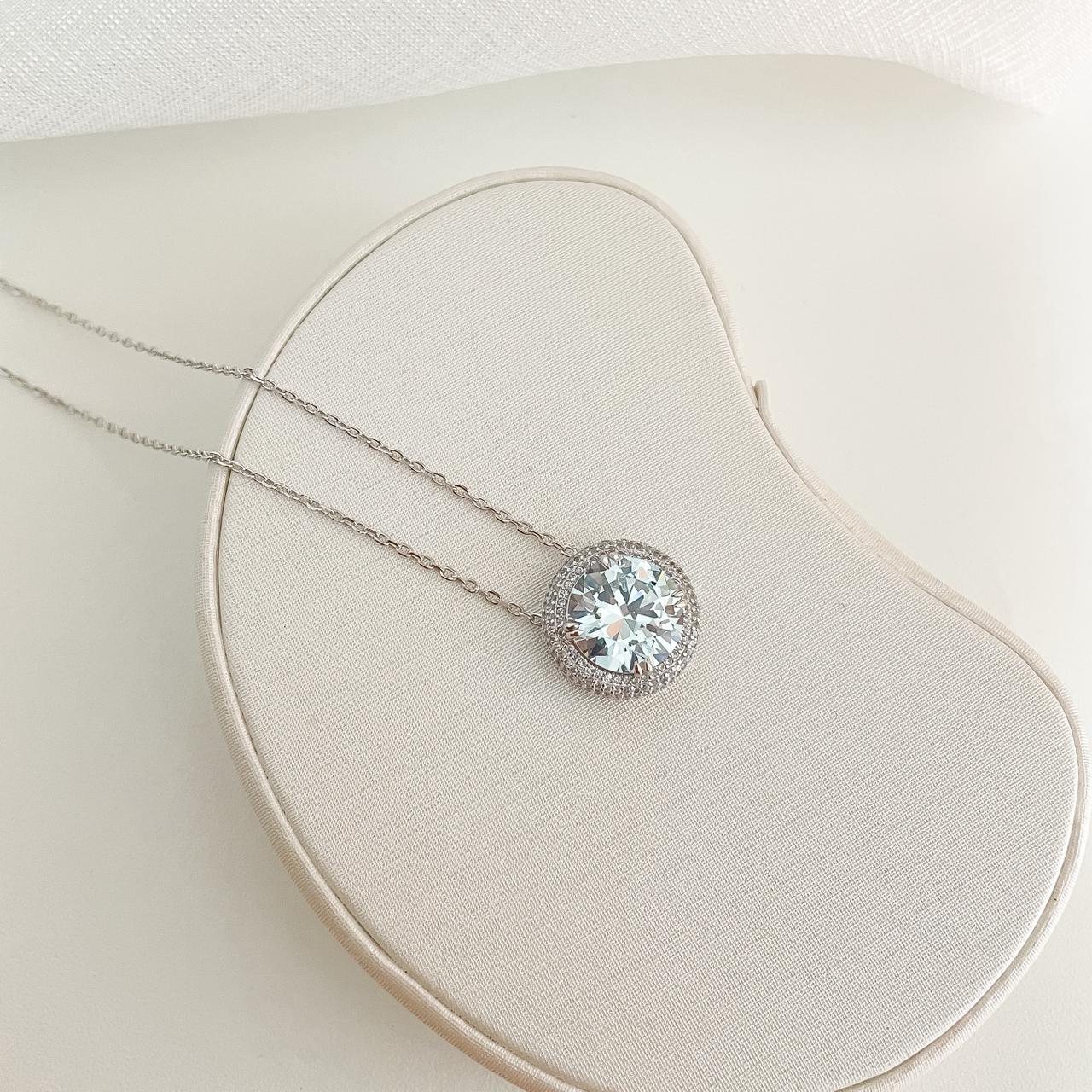 Gargantilha Prata Pedra Azul Claro Cravejada 12mm