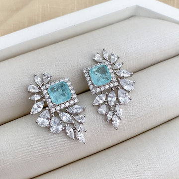 Brinco Prata Earcuff Pedra Verde Claro/Cristal Cravejado 7mm
