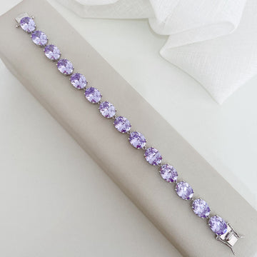 Pulseira Prata Pedra Oval Lilás 10x7mm