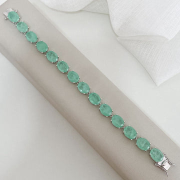 Pulseira Prata Pedra Oval Verde Claro 10x7mm