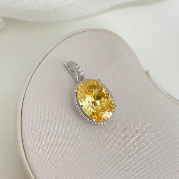 Pingente Prata Pedra Amarelo Cravejada 18x12mm