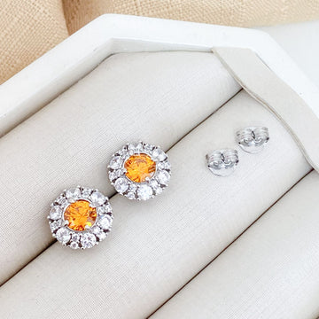 Brinco Prata Red Orange/Cristal 7mm