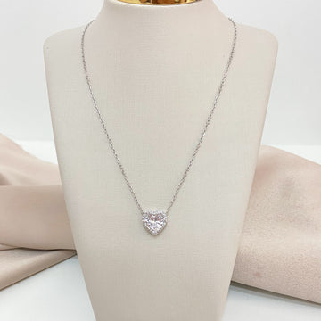 Gargantilha Prata Coração Cristal Cravejado 10mm
