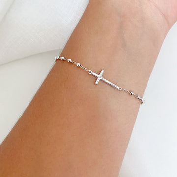 Pulseira Prata Bola Cruz Cravejada