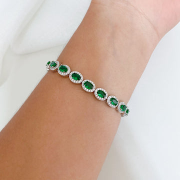 Pulseira Prata Pedra Verde Escuro Crave 6x4mm