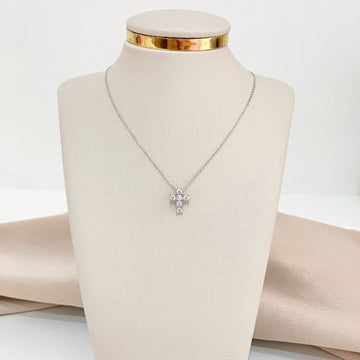Gargantilha Prata Cruz em Pedras 3mm Moissanite