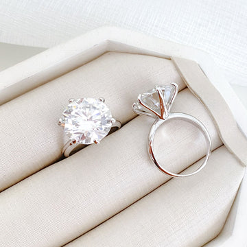 Anel Prata Solitário 14mm Moissanite