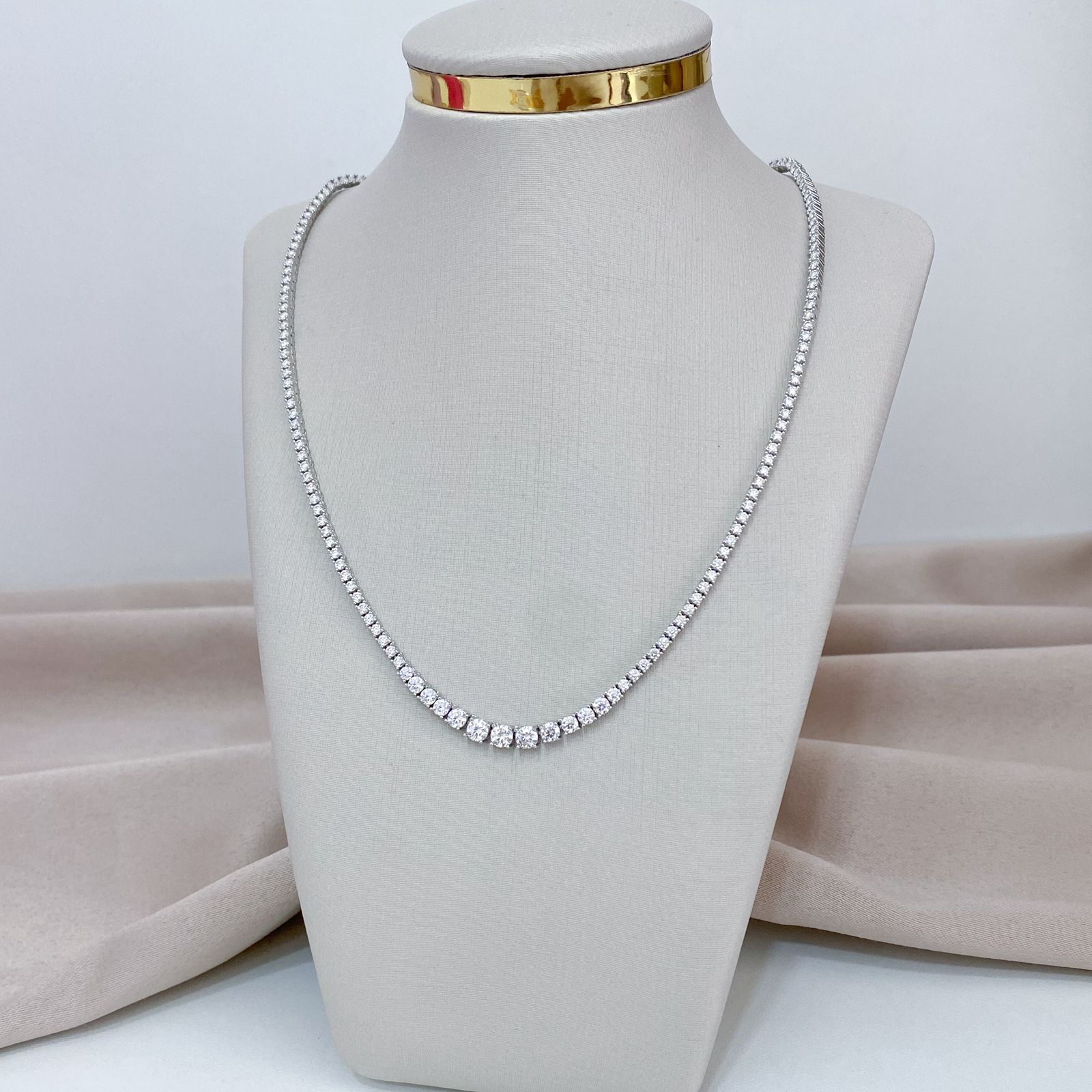 Gargantilha Prata Riviera Cristal 4mm Moissanite