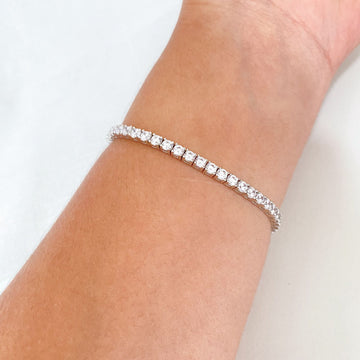 Pulseira Prata Riviera Cristal 17cm 3mm