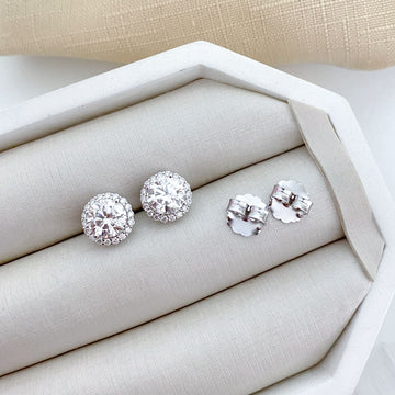 Brinco Prata Pedra Cristal Cravejado 8mm Moissanite