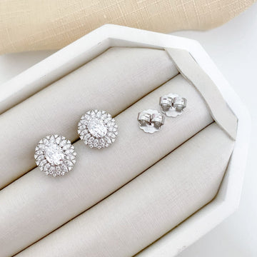 Brinco Prata Oval Cristal Cravejado Cravejado 8x6mm