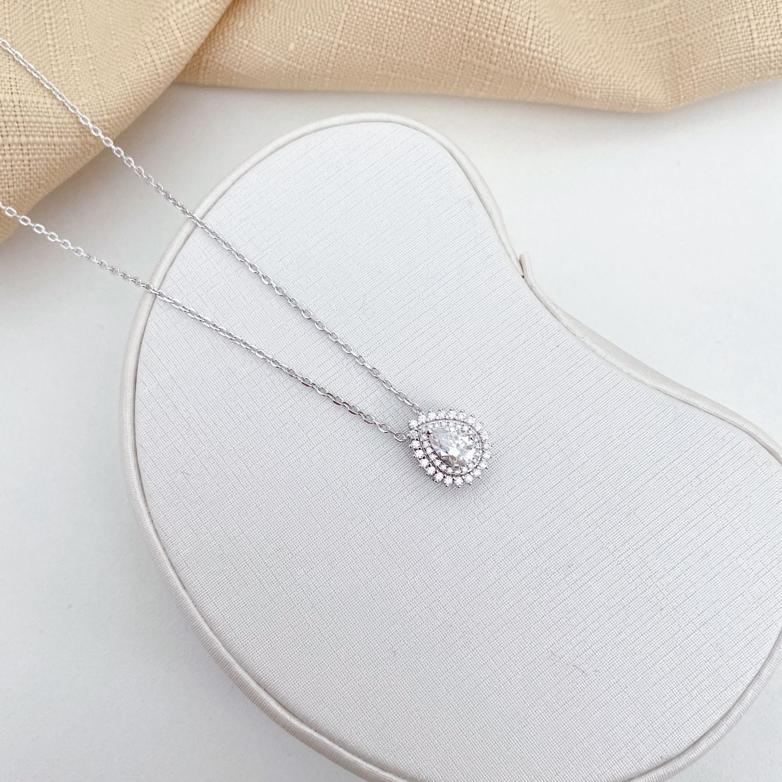 Gargantilha Prata Gota Cristal Cravejada 5/7mm Moissanite