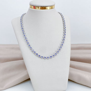 Gargantilha Prata em Pedra Roxo Cravejado 42cm 3mm