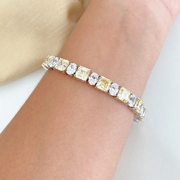 Pulseira Prata Riviera Amarelo Claro/Cristal 17cm 7mm