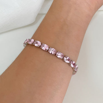 Pulseira Prata Riviera Rosa 18cm 7x6mm