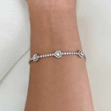 Pulseira Prata Riviera Coração Cristal 16,5cm 4/1mm