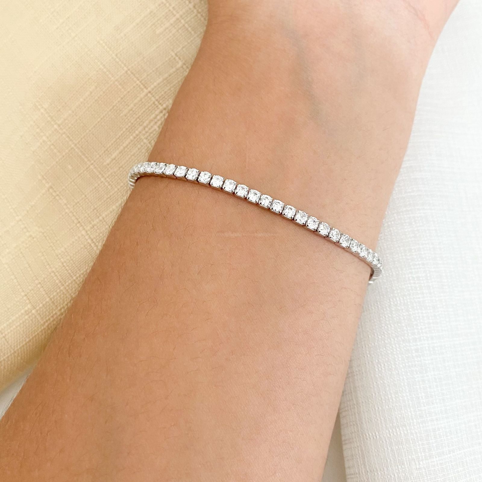 Pulseira Prata Riviera Cristal 4g 16cm 2,5mm