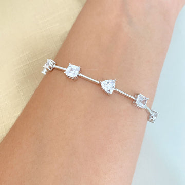 Pulseira Prata Quad/Oval/Redonda Cristal 18cm 6mm