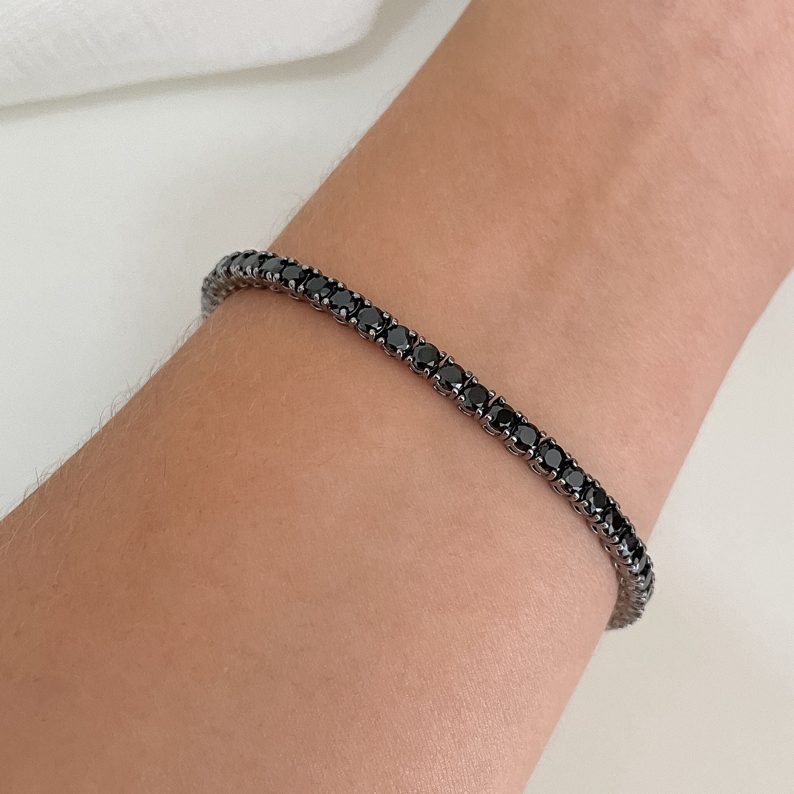 Pulseira Prata Riviera Preta 4g 19cm 2mm