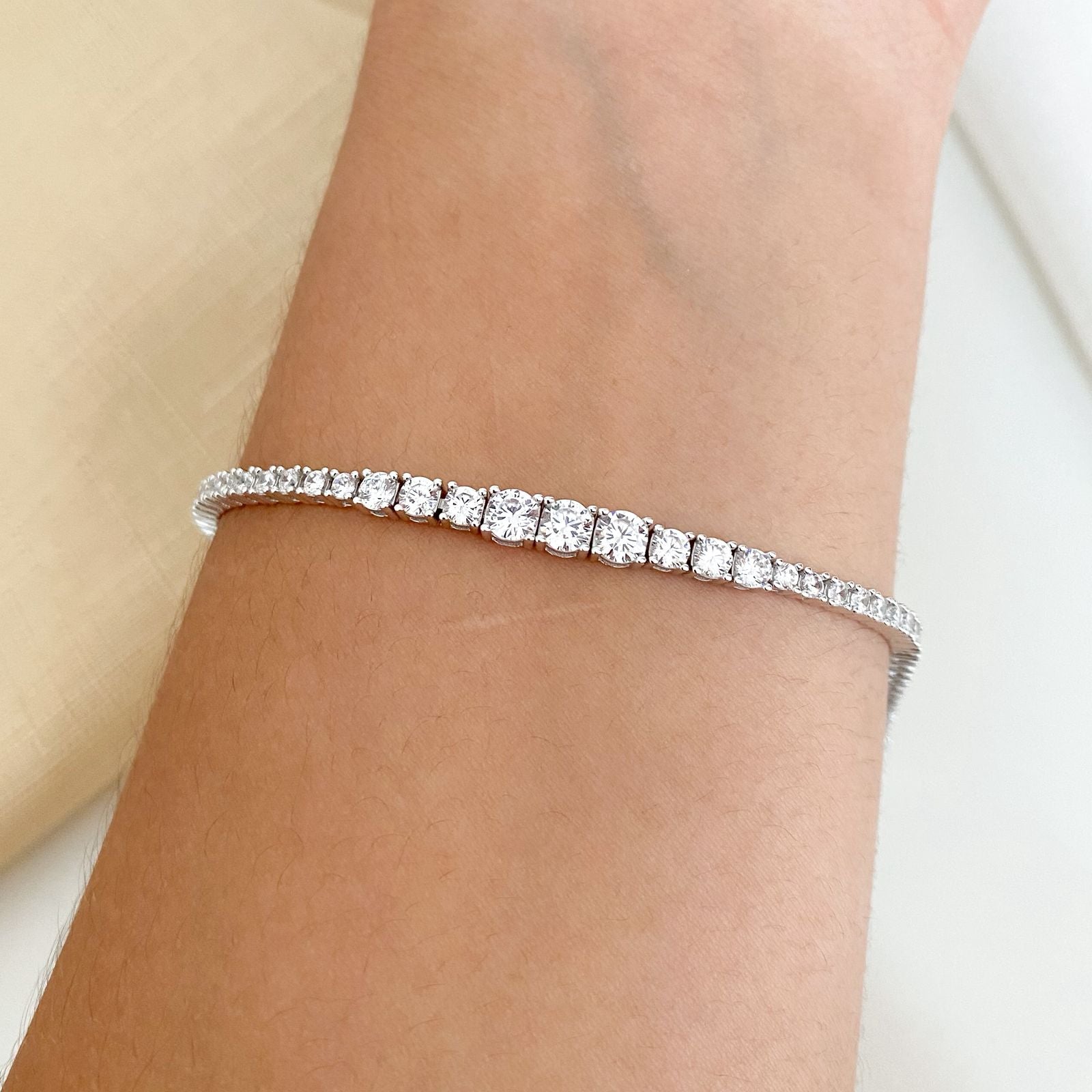 Pulseira Prata Riviera Cristal 4g 17cm 2/3/4mm