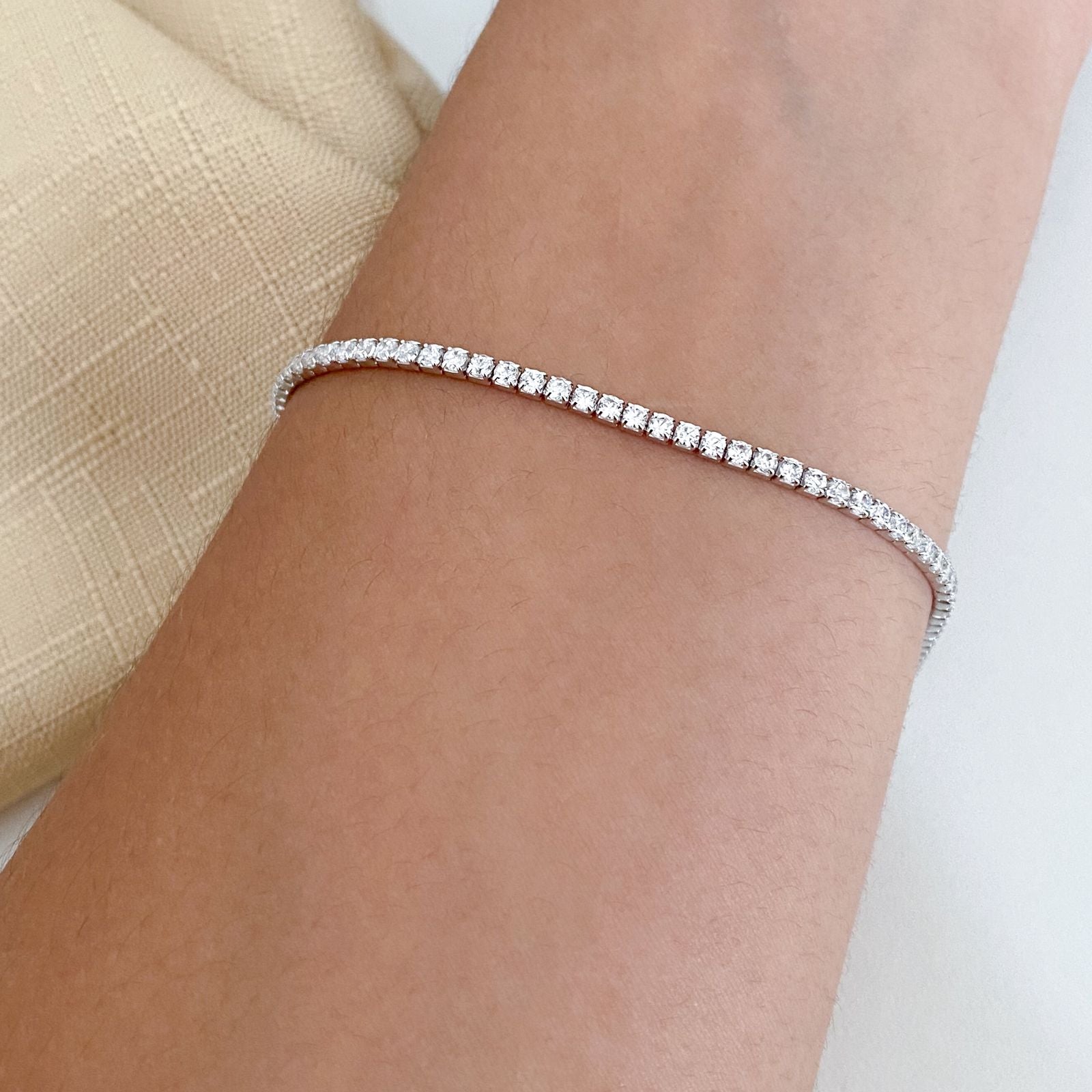 Pulseira Prata Riviera Cristal 4g 17cm 2mm