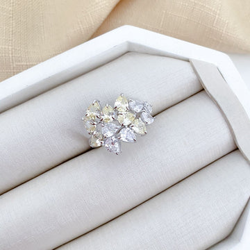 Anel Prata Gota Amarela/Cristal 4mm