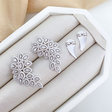 Brinco Prata Earcuff Cristal Cravejado 2x3mm