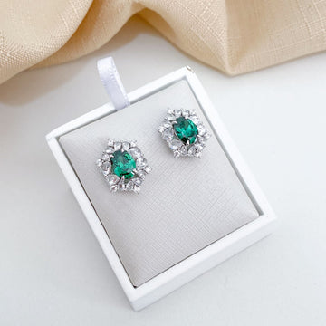 Brinco Prata Gota Verde Escuro Cravejado 8x6mm