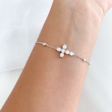 Pulseira Prata Cruz em Pedras 3.5mm 17cm Moissanite