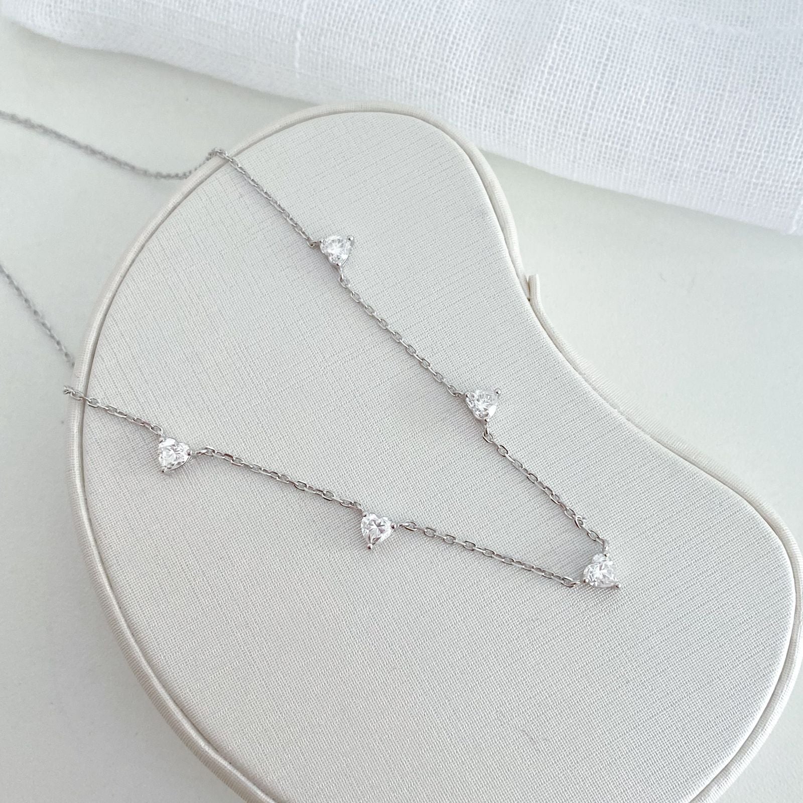 Gargantilha Prata Coração Cristal 4x4mm 40cm Moissanite