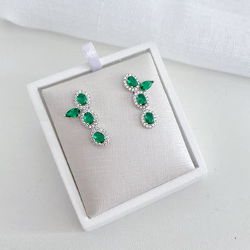 Brinco Prata Earcuff Verde Escuro 4x3mm