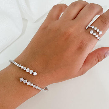 Conjunto Prata Bracelete/Anel Cristal 4mm