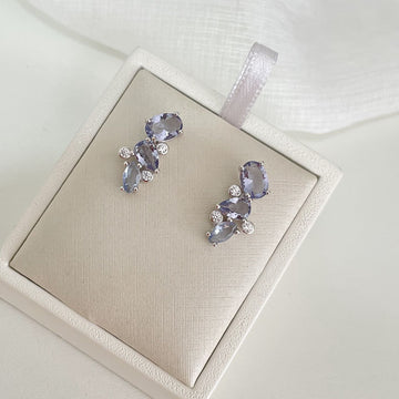 Brinco Prata Earcuff Roxo 7x5mm