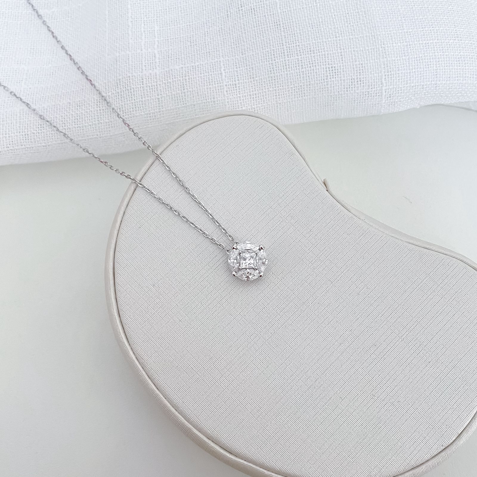 Gargantilha Prata Pedra Pizza Cristal 45cm Moissanite