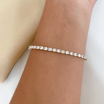 Pulseira Prata Riviera Cristal/Amarela 17cm 3x4mm