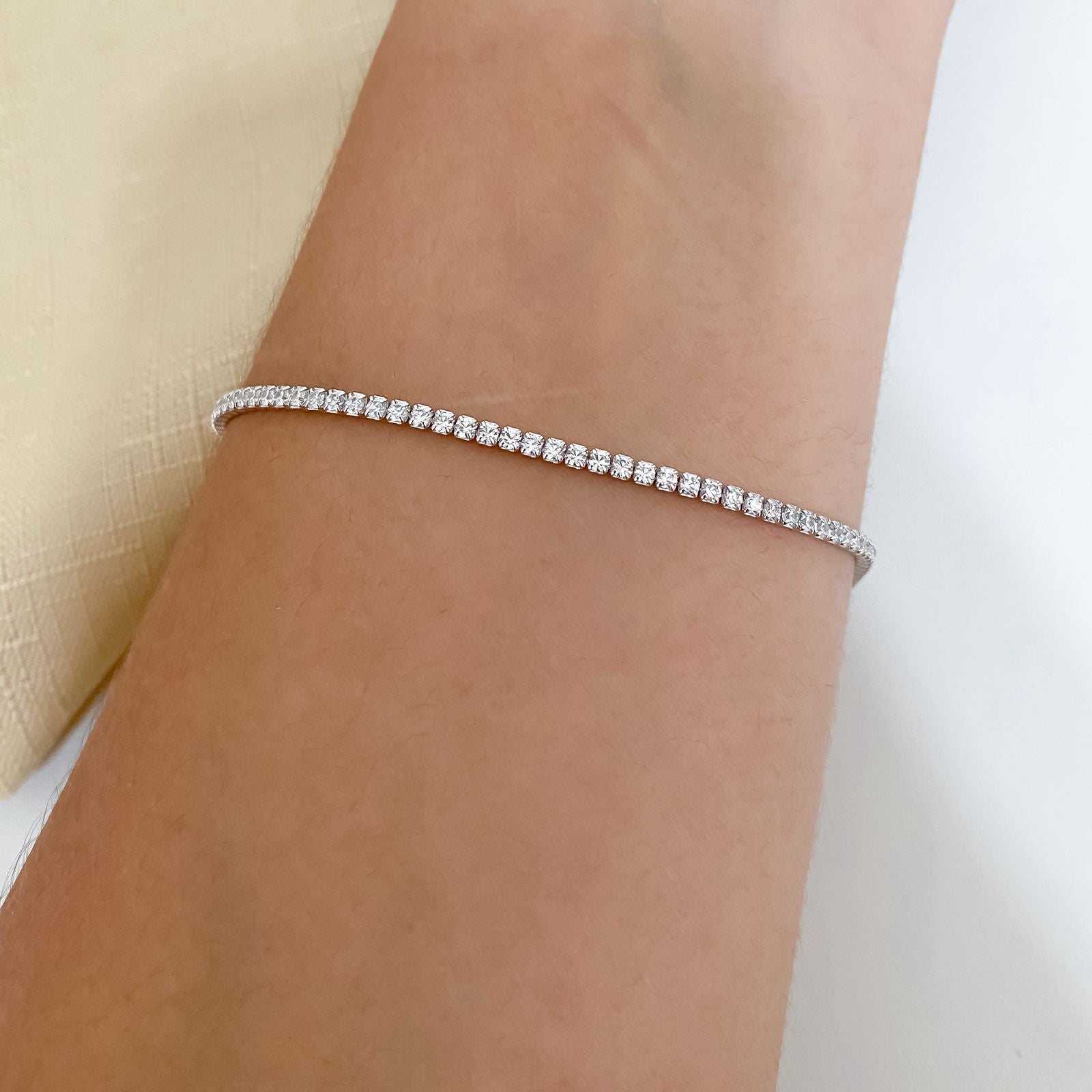 Pulseira Prata Riviera Cristal 20cm 1,75mm