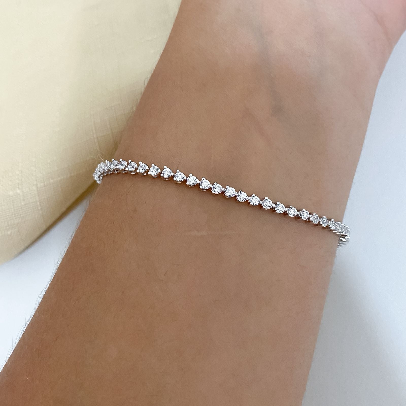 Pulseira Prata Riviera Coração Cristal 3g 17cm 2mm