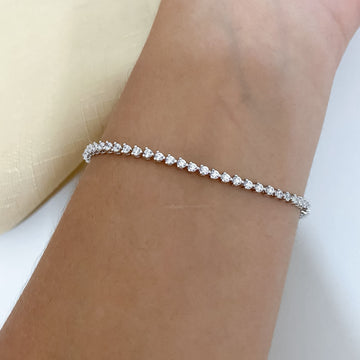 Pulseira Prata Riviera Coração Cristal 3g 17cm 2mm
