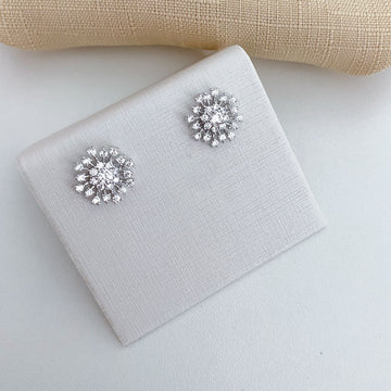 Brinco Prata Flor Cristal 3mm